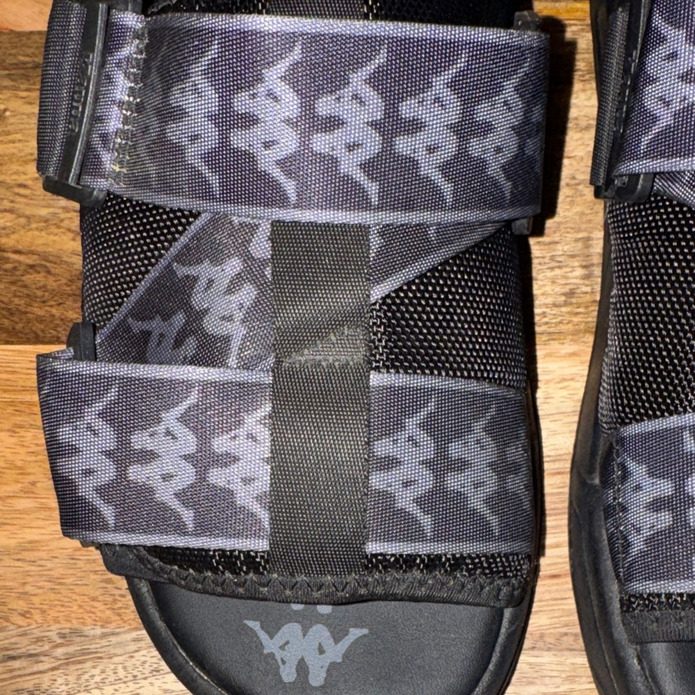 NWOB Kappa 222 Banda Mitel 1 Black Grey Logo Strap slide Sandals M=10  W=11.5-12 - Picture 6 of 8